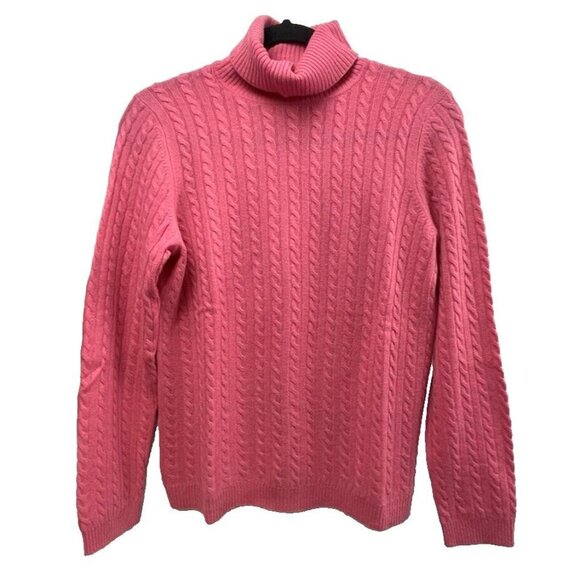 CHARTER CLUB  2 Ply 100% Cashmere Cable Knit Sweater Turtleneck Pink Size Medium - Picture 7 of 14